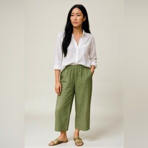 Pieces Pistachio Green Highrise Linen Blend Cropped Wide Leg Pants Sz Small